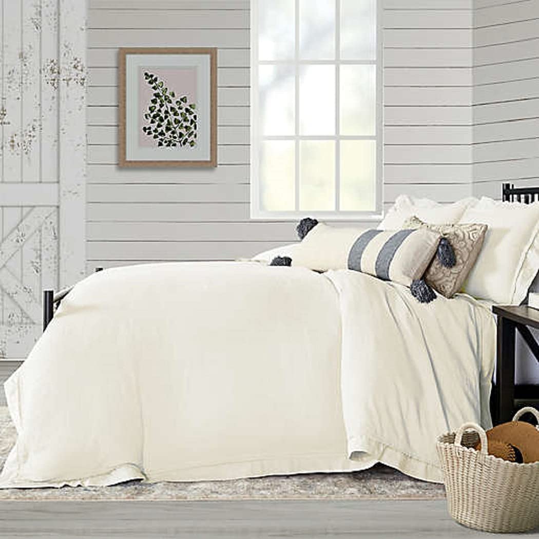 Price:$44.00 Washed Layered Trim 3-Piece Full/Queen Duvet Cover Set in Coconut Milk : & Kitchen