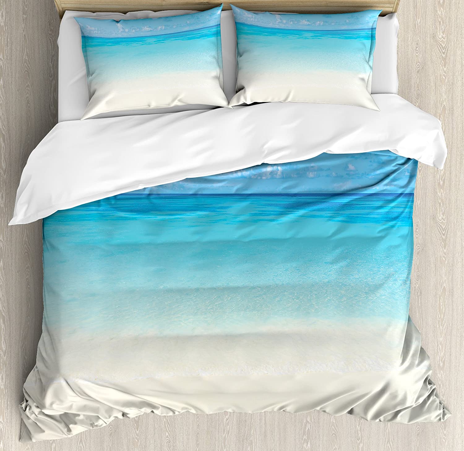Price:$89.95 Ocean Duvet Cover Set, Paradise Beach in Tropical Caribbean Sea with Sky View Beach House Theme, Decorative 3 Piece Bedding Set with 2 Pillow Shams, King Size, Cream Navy : Home & Kitchen