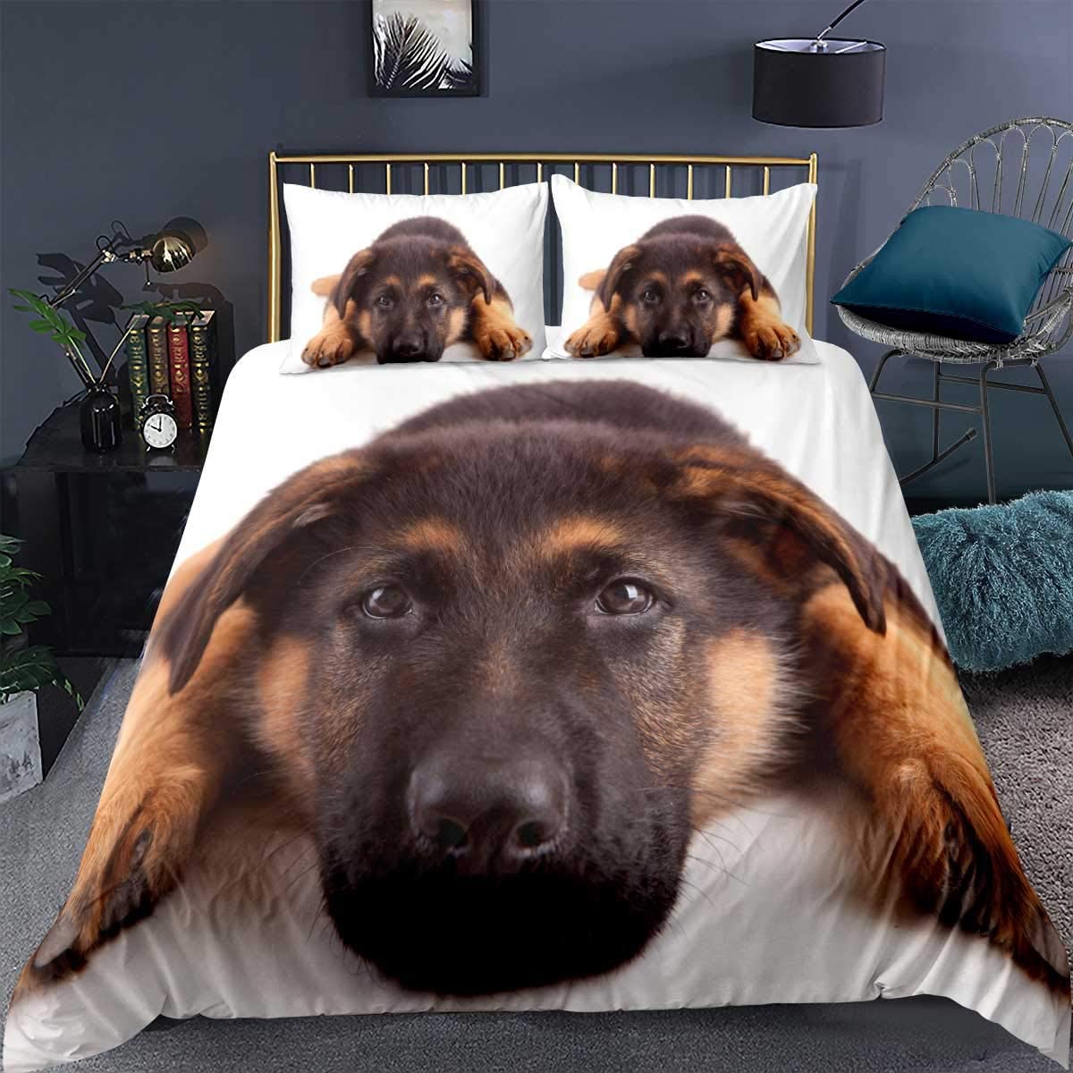 Price:$39.90 Puppy Comforter Cover Set 3D Dog Printed Duvet Cover Set Cute German Shepherd Bedding Set Animal Theme Quilt Cover for Kids Boys Adults Bedroom Collection 3Pcs Full Size : Home & Kitchen