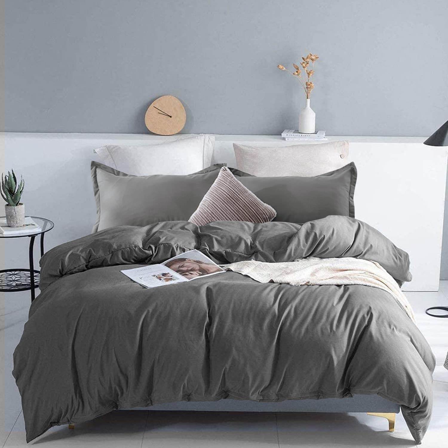 Price:$26.99 Ultra Soft Grey Duvet Cover Queen Size, 3 Pieces Brushed Microfiber Duvet Cover Set Charcoal Gray, with Corner Ties and Zipper Closure, Coziness for All Season, Full/Queen 90"x90" : Everything Else