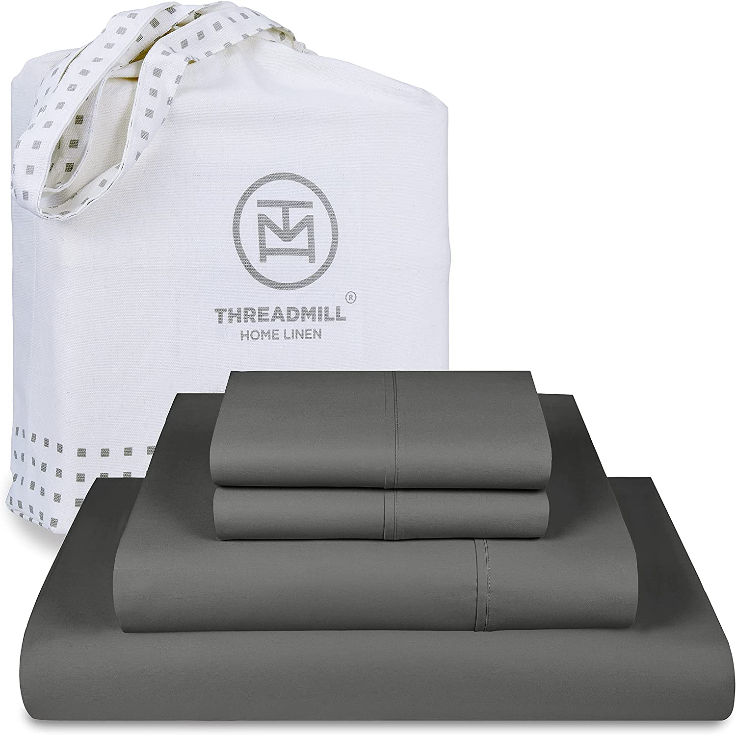 Price:$86.99 800 Thread Count King 100% Cotton Sheets - Dark Grey Sateen Weave Bed-Sheets, Better Than Egyptian Cotton,4 Pc Solid Soft Bedding Set, Fits 16" Deep Pocket by Threadmill : Home & Kitchen
