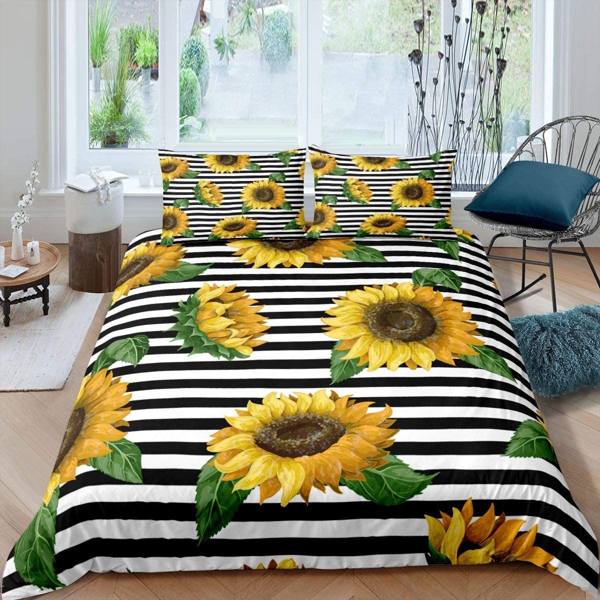 Price:$37.00 Duvet Cover Set Yellow Floral Printed Bedding Set for Kids Gilrs Women Adults Botanical Blossom Flowers Comforter Cover Luxury Stripes Bedspread with 2 Pillowcase,3Pcs Bedclothes,King : Home & Kitchen