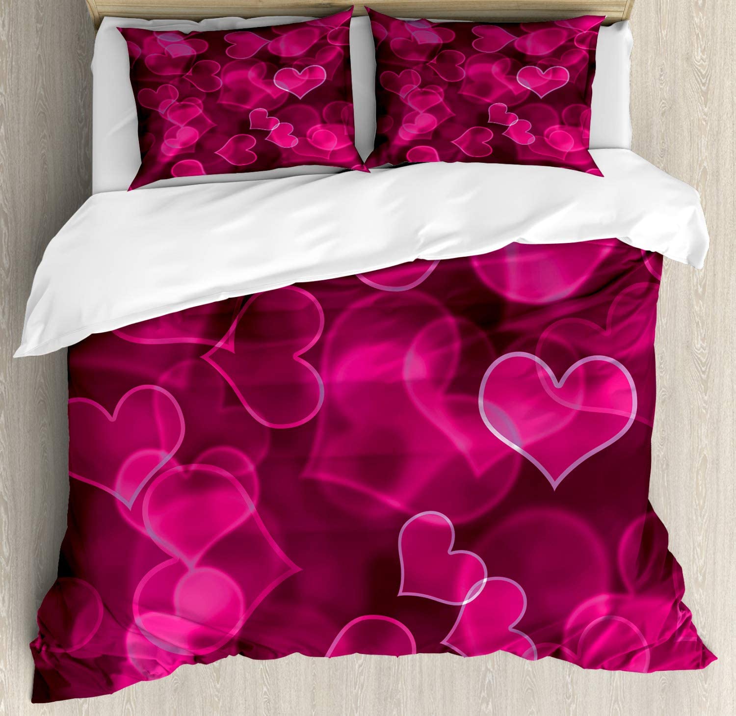 Price:$79.95 Hot Pink Duvet Cover Set, Heart Shapes on Blurry Background Romantic Valentine's Day Design, Decorative 3 Piece Bedding Set with 2 Pillow Shams, Queen Size, Magenta Pink : Home & Kitchen