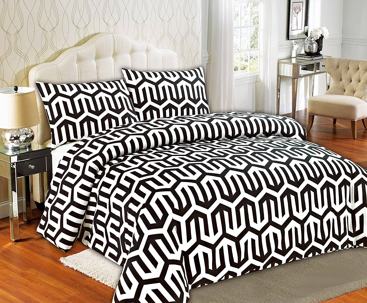 Price:$134.46 Home Fashion 3 Piece Sophisticated Condo Monochrome Fancy Duvet Cover Set, King : Home & Kitchen
