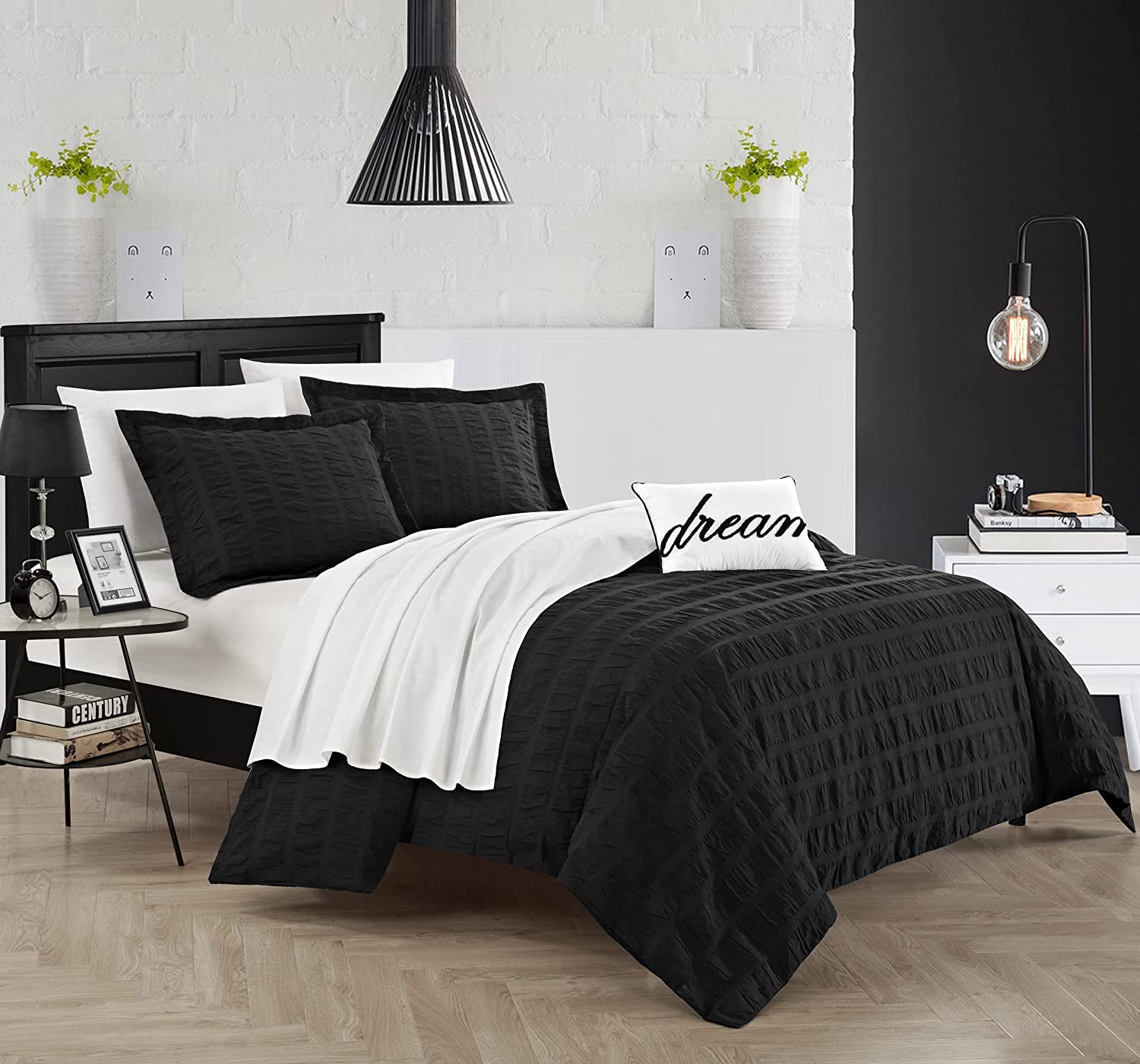 Price:$139.95 Home 4 Piece Millbury Duvet Cover Set, Queen, Black : Home & Kitchen