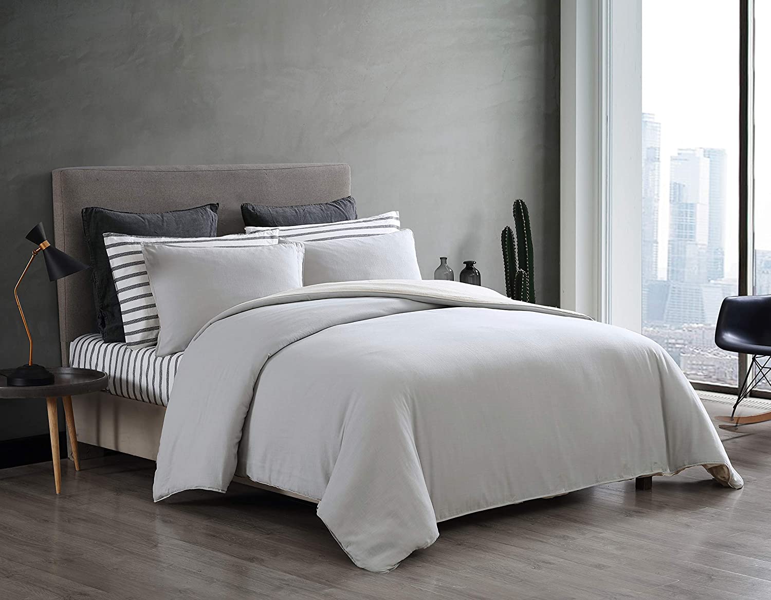 Price:$68.62 Ellen Degeneres | Washed Cotton Collection | Duvet Cover Set - Soft & Cozy Reversible Cover with Corner Ties and Matching Sham(s), Twin, Grey : Home & Kitchen