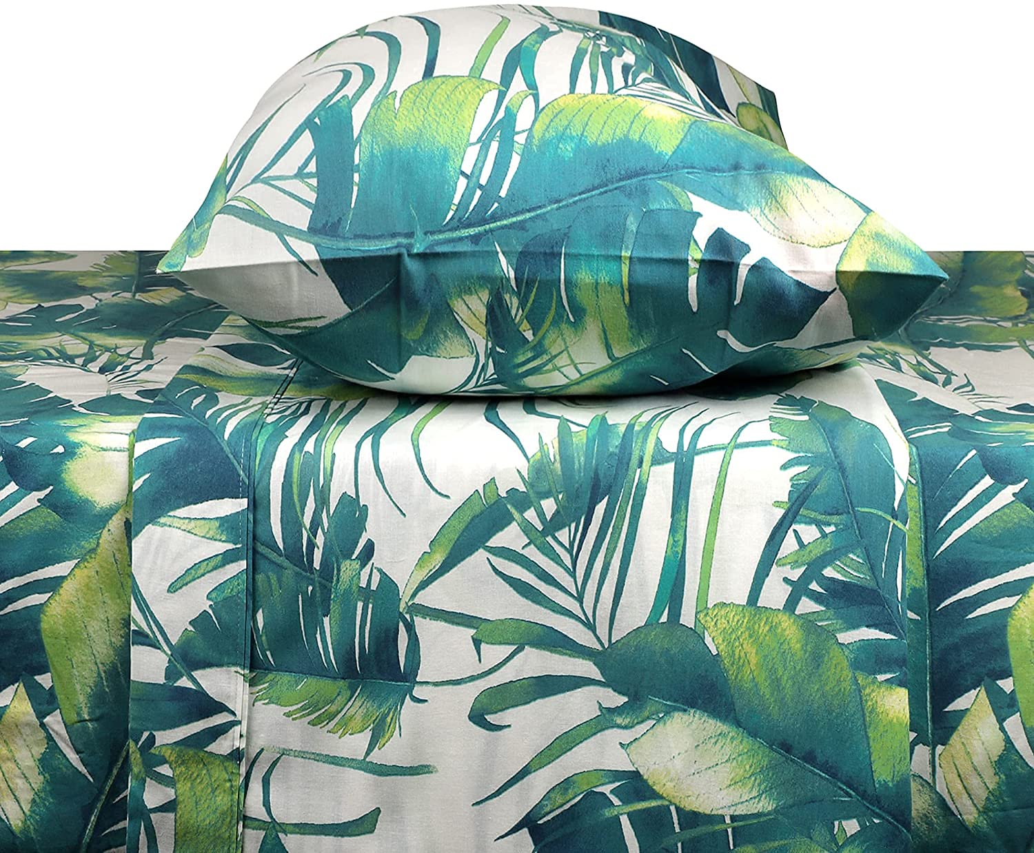 Price:$37.99 Twin Sheet Set- 100% Cotton, Percale Weave, Luxury Hotel Bedding Sheet Set, 3 Piece, College Dorm Room Bed Sheets, Extra Soft Sheets, Feather Tales Collection (Exotic Fern Blue) : Home & Kitchen