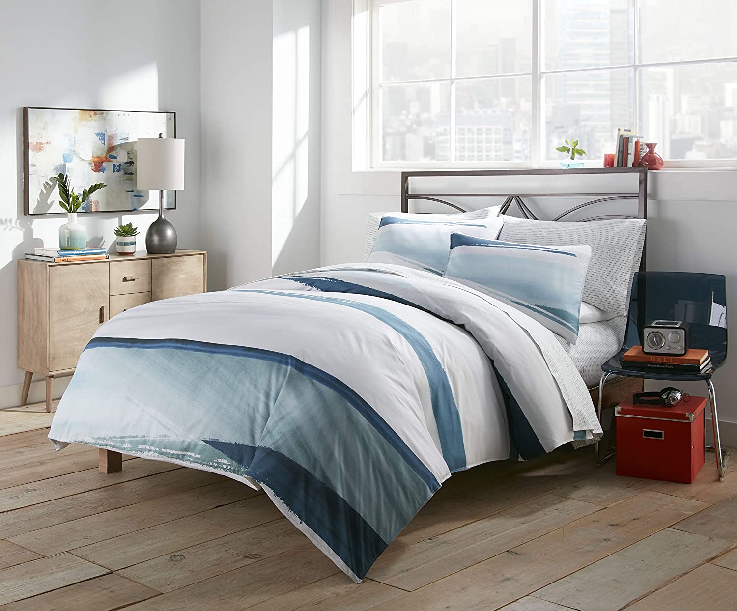 Price:$62.20 Scene Aquarelle Navy Full/Queen Duvet Cover Set : Home & Kitchen