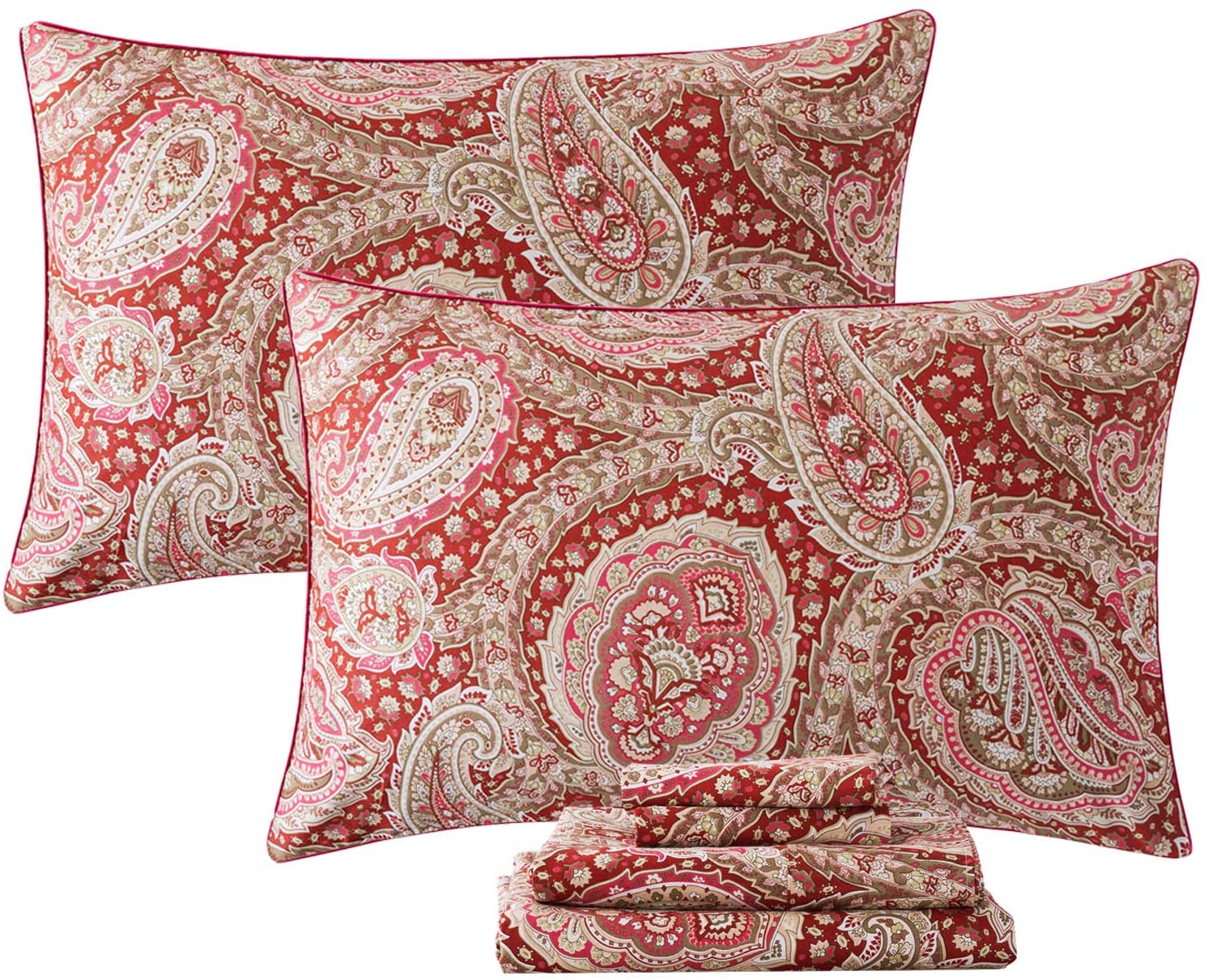 Price:$93.00 Luxury Paisley Sheets Set King Classy Red and Gold Floral Farmhouse Bedding Elegent Red Paisley Bedding Set 100% Cotton Super Soft Hypoallergenic Deep Pocket Fitted Sheet 4-Pieces, King Size : Home & Kitchen