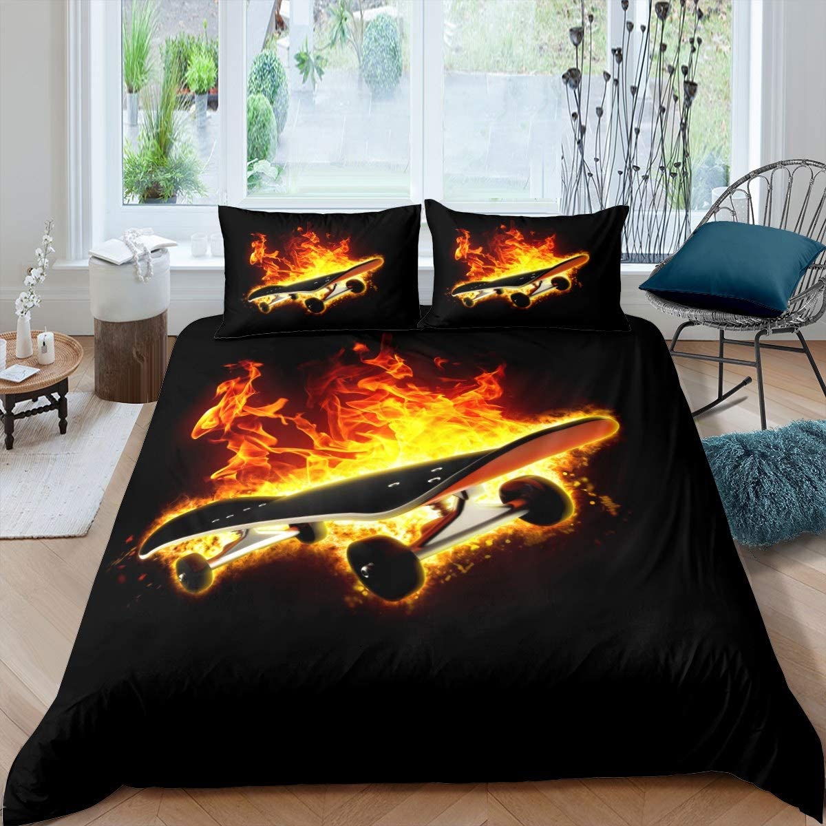 Price:$42.00 Skateboard Duvet Cover Set Boys Youth Street Sports Bedding Set Skate Board Hip Hop Comforter Cover for Kids Teens Sports Hipster Quilt Cover Bedroom Collection 3Pcs Full Size,Black : Home & Kitchen
