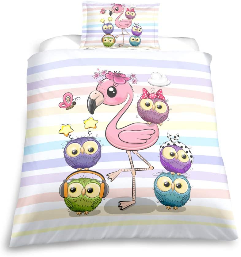Price:$42.99 Cute Tropical Flamingo Owl Bedding Set 3D Flamingo Insect Owl Meadow Rainbow Quilt Cover Zippered Duvet Cover with Pillow Shams for Kids and Adults (Flamingo Owl, Twin) : Home & Kitchen