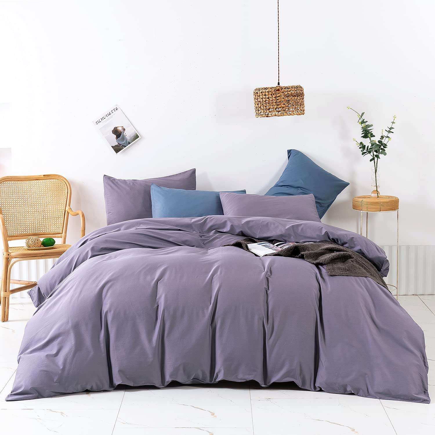 Price:$19.99 100% Natural Cotton Duvet Cover Set, 3 Pieces Soft Bedding Set with Zipper Closure & Corner Ties, Solid Color Pattern Duvet Cover King Size(No Comforter) : Home & Kitchen