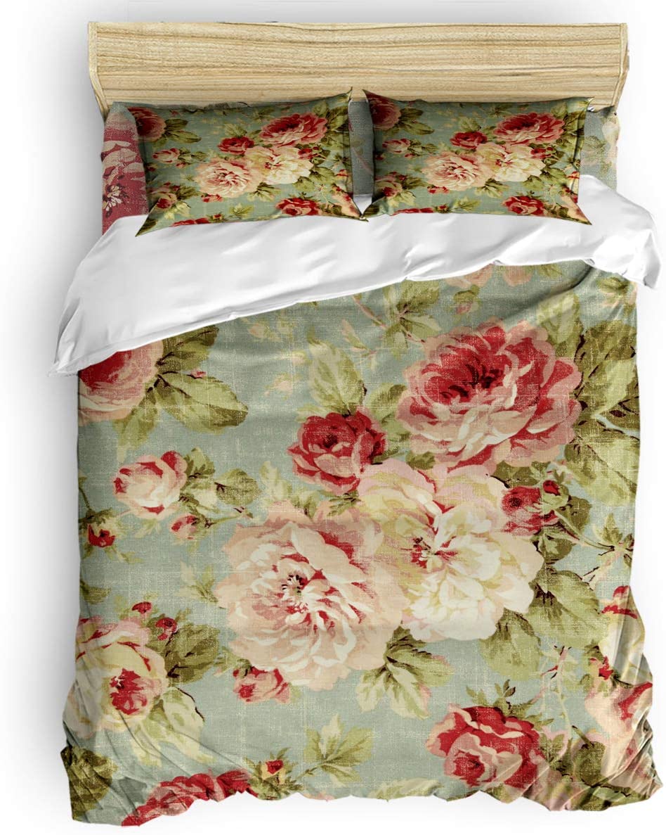Price:$85.00 Bedding Sets, Vintage Rose Floral Flowers Comforter Set - Duvet Cover, Bed Sheets, Pillow Cases for Childrens/Kids/Teens/Adults, Full Size : Home & Kitchen
