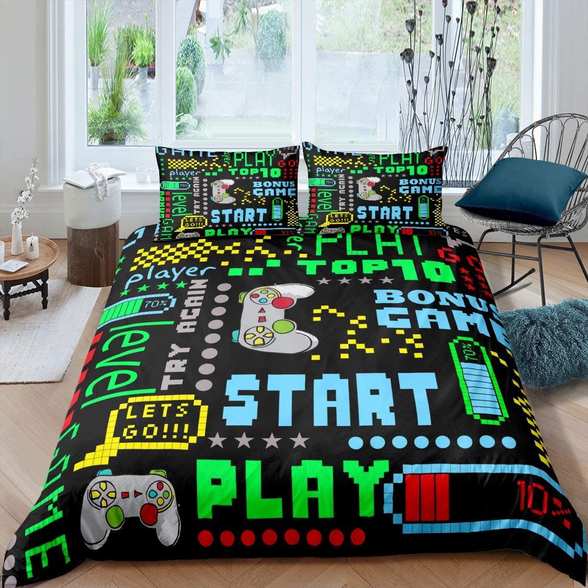 Price:$29.99 Fairy Gamer Duvet Cover Set Full Modern Gamepad with Colorful Action Buttons with Joysticks and D-Pad Cartoon Bed Comforter Cover Decorative 3 Piece Bedding Set with 2 Pillow Sham : Home & Kitchen