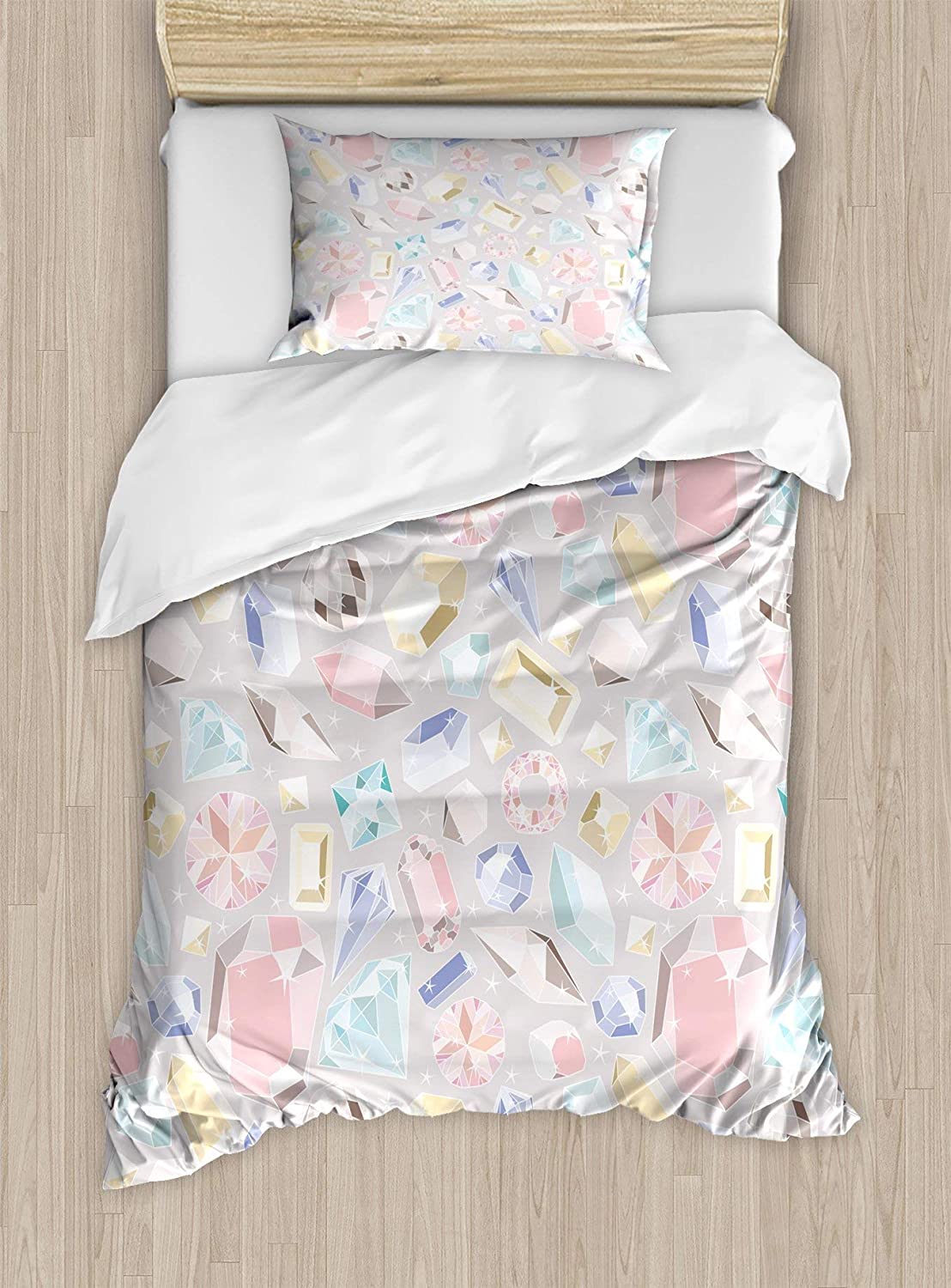 Price:$59.99 Duvet Cover Set, Colorful Diamond Gemstone Rich Feminine Women Fashion Theme Digital Print, Decorative 2 Piece Bedding Set with 1 Pillow Sham, Twin Size, Coconut : Home & Kitchen