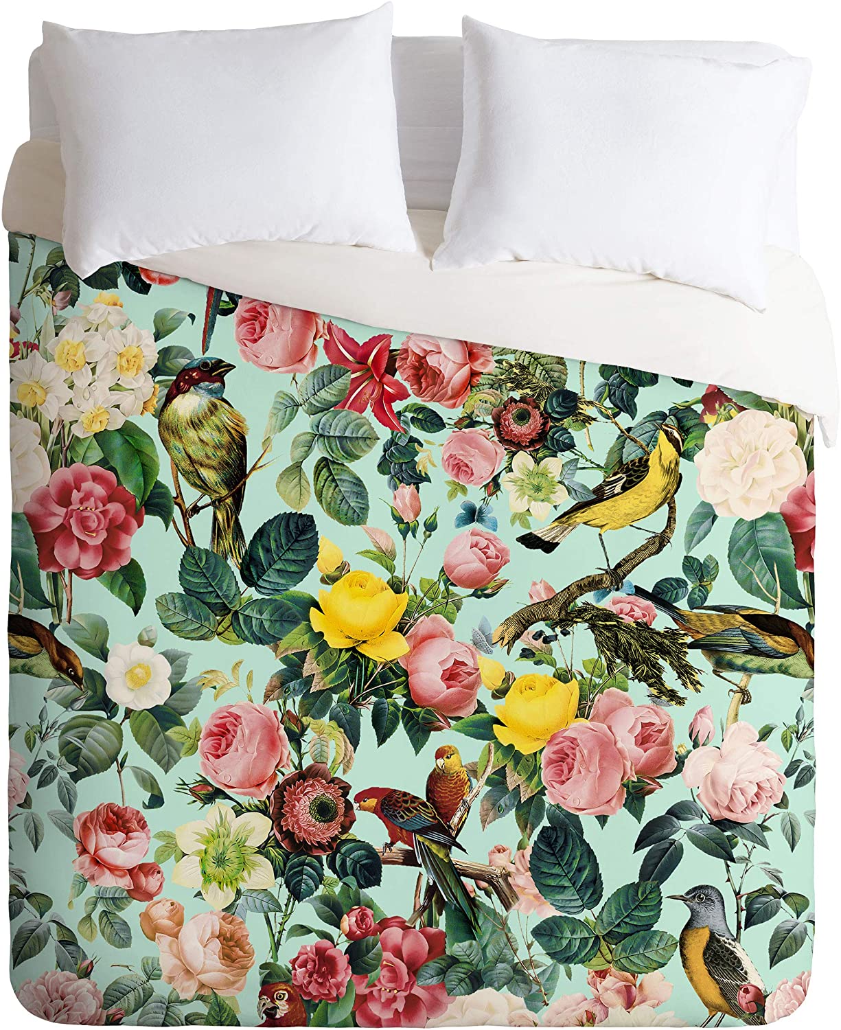 Price:$141.79 Burcu Korkmazyurek Floral and Birds III Full/Queen Duvet Cover and 2 Pillow Shams Set, Multi : Home & Kitchen