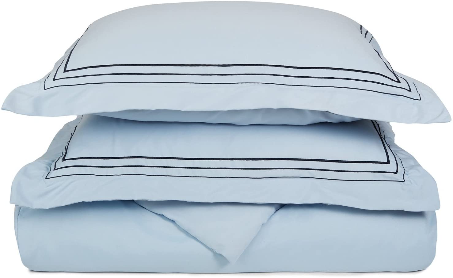 Price:$39.99 3-Line Embroidery Duvet Cover Set, Gift Box, Full/Queen, Light Blue/Navy Blue : Home & Kitchen