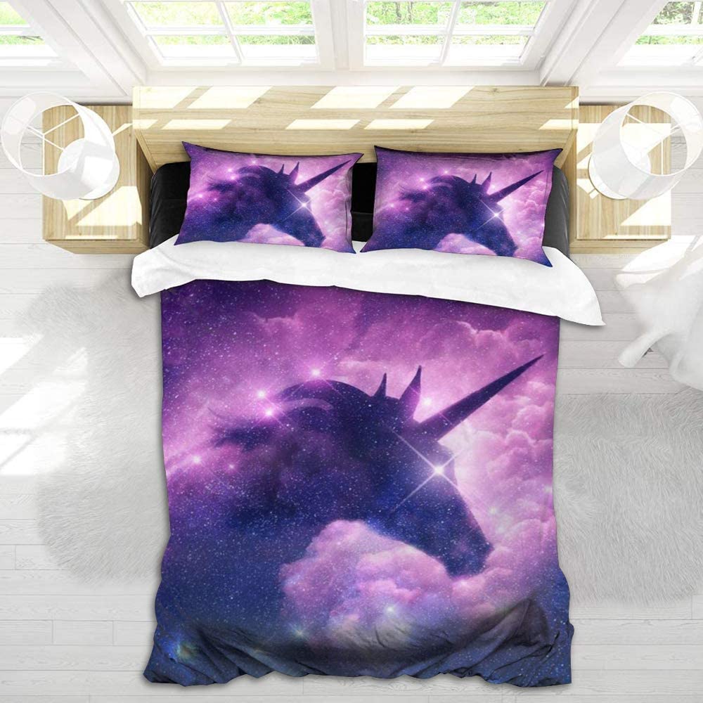 Price:$23.99 Dola Galaxy Unicorn Bedding Kids Girls Psychedelic Space Duvet Cover 3 Piece Purple Sparkly Unicorn Bedding Set : Home & Kitchen