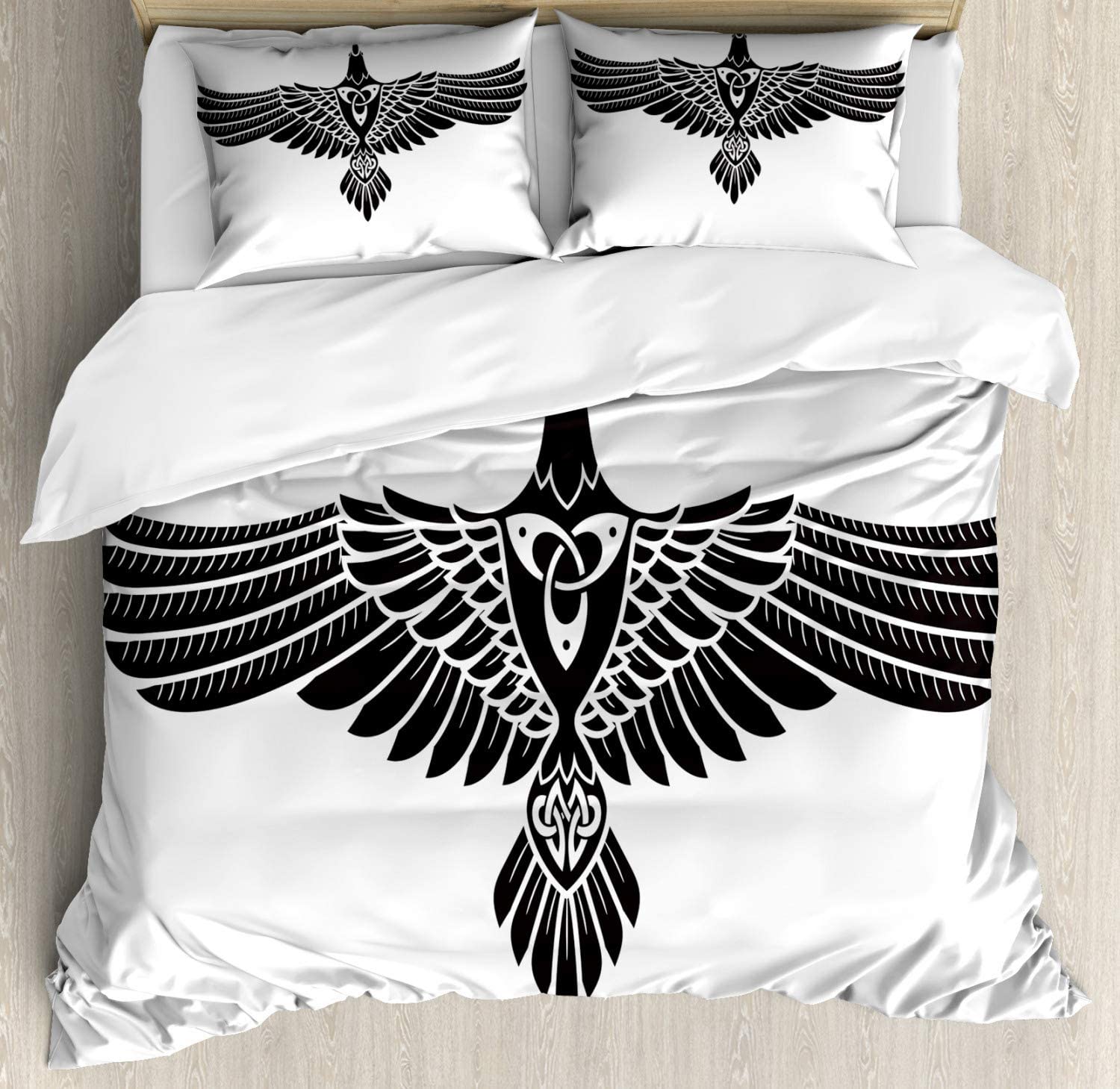 Price:$49.97 Raven Duvet Cover Set, Norse Theme Bird in Celtic Design Monochrome Style Illustration Print, Decorative 3 Piece Bedding Set with 2 Pillow Shams, King Size, Charcoal Grey : Home & Kitchen