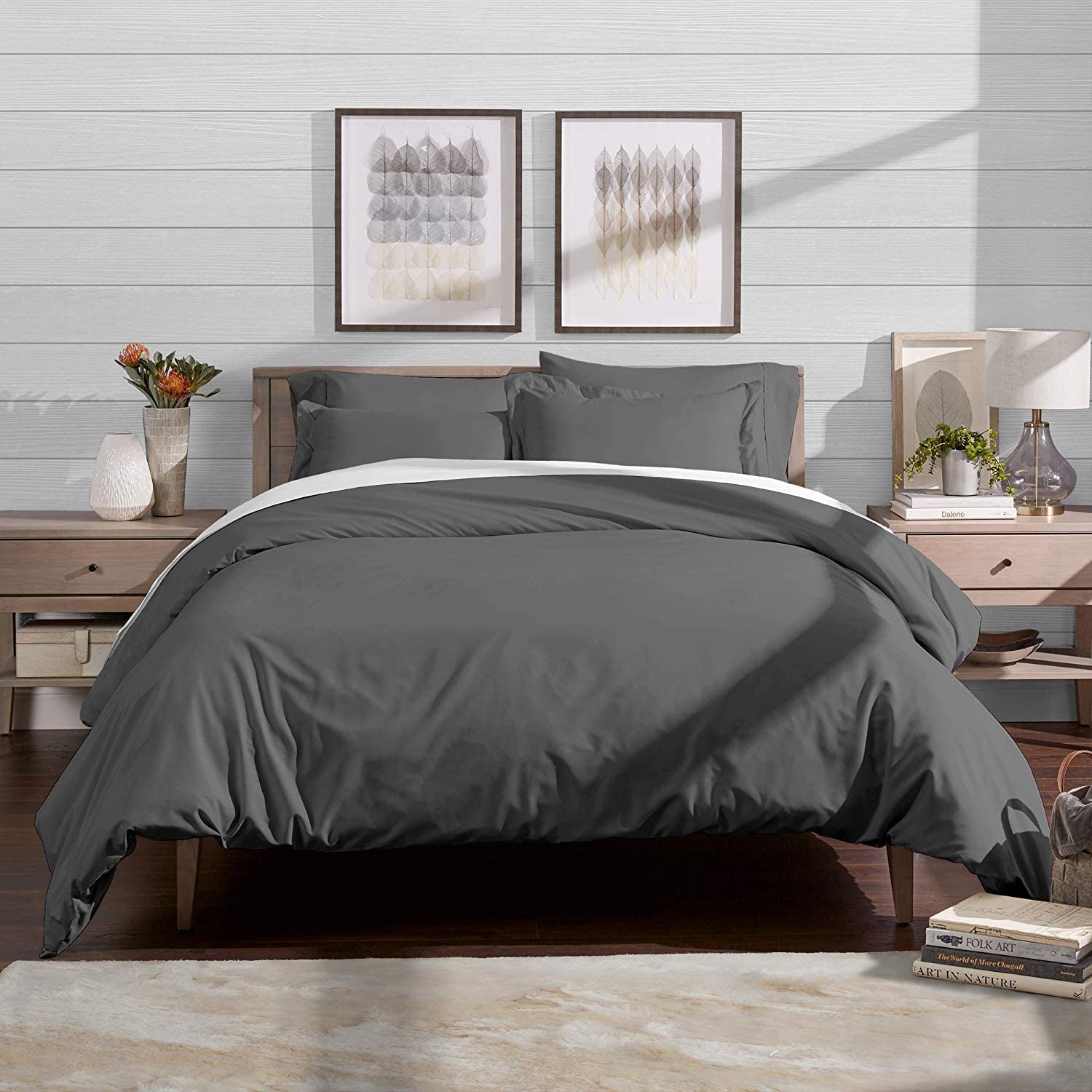 Price:$89.99 Piece Queen Duvet Cover Set with Zipper Closure & Corner Ties 100% Egyptian Cotton Premium 700 Thread Count Hotel Class Bedding 1 Duvet Cover 2 Pillow Shams (Queen 90"X 90" Size, Dark Grey Solid) : Home & Kitchen