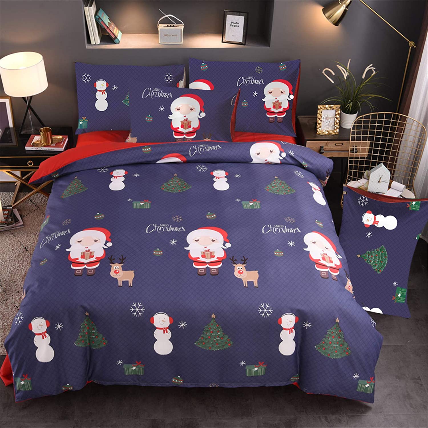 Price:$29.99 Nice Night Christmas Tree Deer Santa Claus Printed Bedding Sets Quilt Cover Set No Comforter (Blue, Queen) : Home & Kitchen