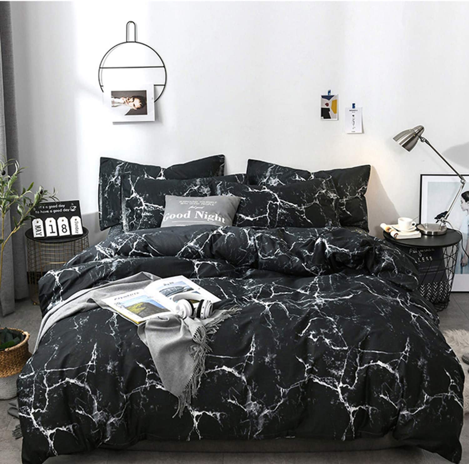 Price:$49.99 qiao Black Marble Duvet Cover Sets Cotton Black Marble Bedding Set 3 Pieces Women Queen Comforter Cover Reversible Bedding Sets with Zipper Closure 1 Duvet Cover 2 Pillowcases : Home & Kitchen