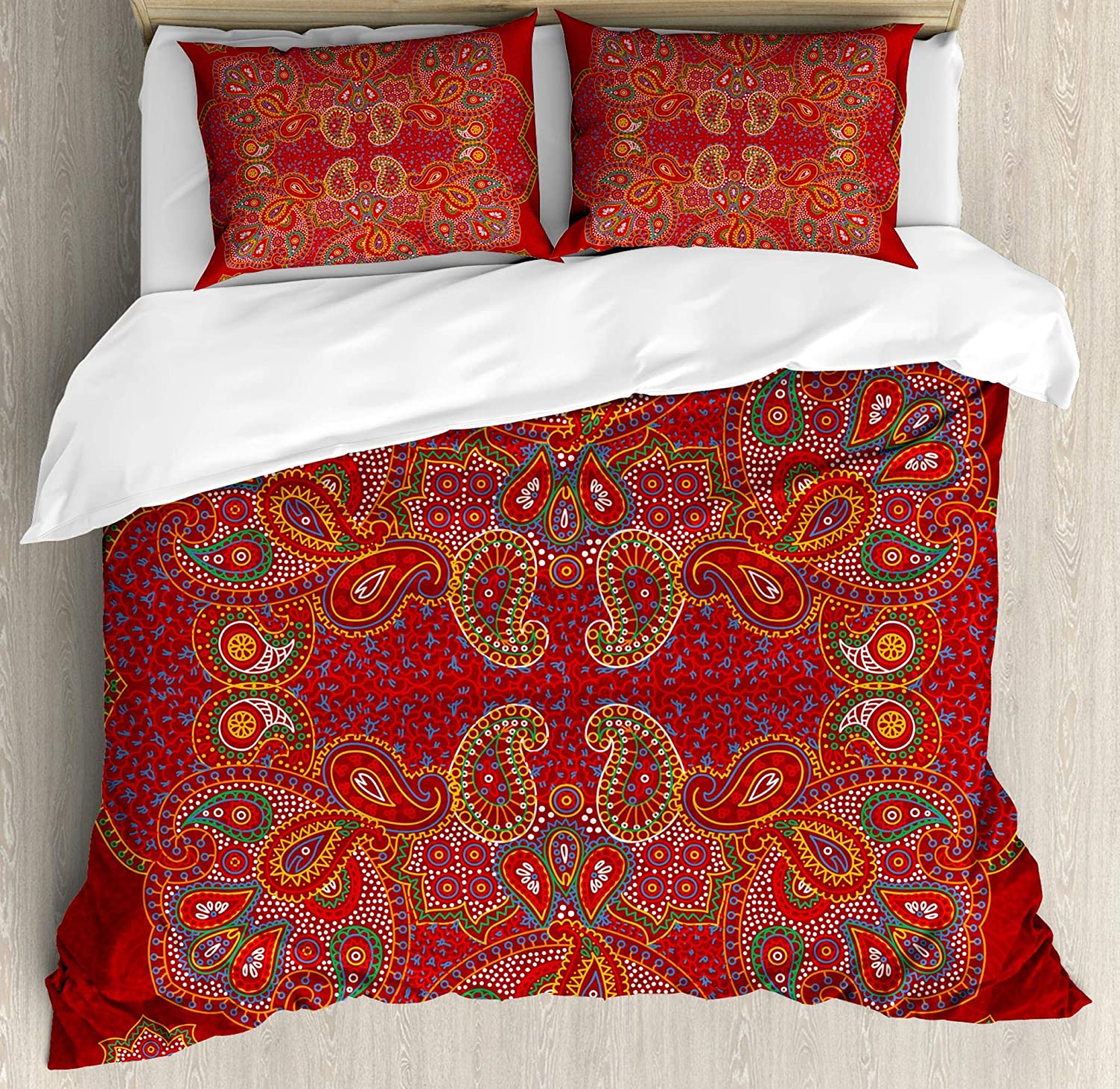 Price:$49.97 Mandala Duvet Cover Set, Moroccan Persian Design Oriental Rectangular Paisley Floral Print, Decorative 3 Piece Bedding Set with 2 Pillow Shams, King Size, Burgundy White : Home & Kitchen