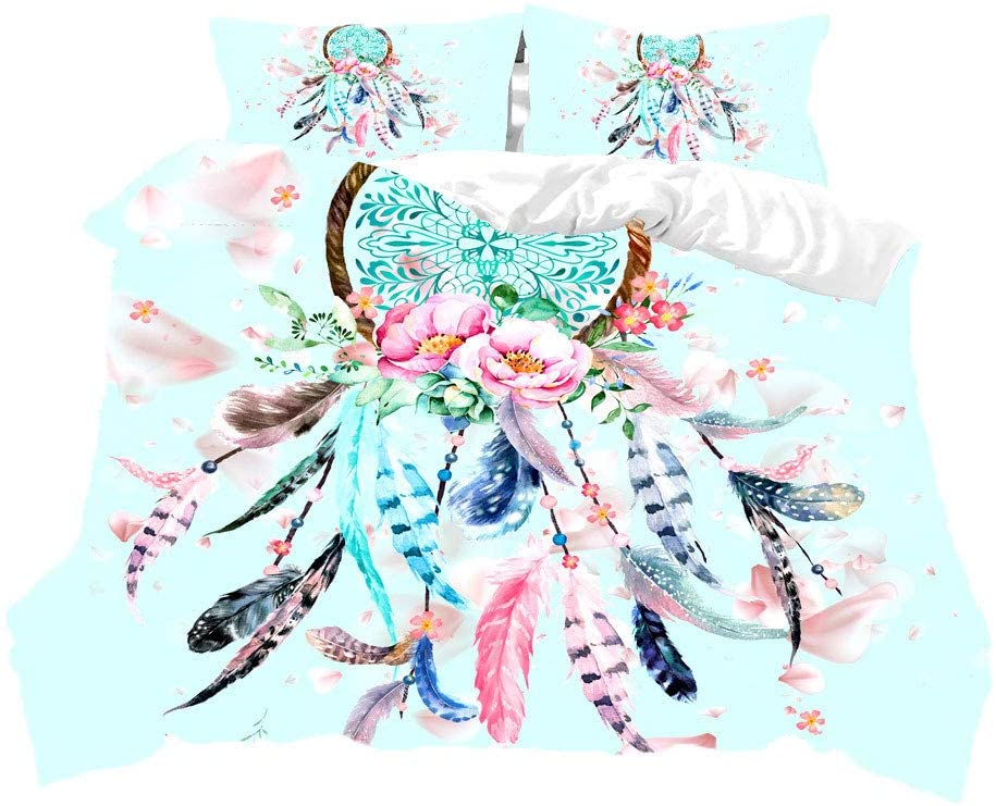 Price:$20.99 Girls Duvet Cover Set Twin Dreamcatcher Theme Comforter Set Feather Floral Pattern Bedding Set 2 Pieces Exotic Blossom Flower Decor Microfiber Comforter Cover for Kids Children : Home & Kitchen
