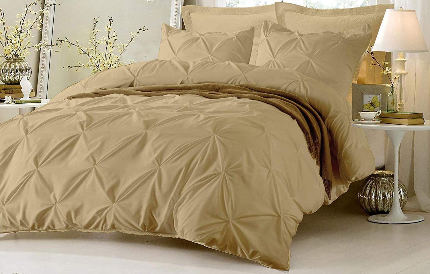 Price:$110.00 Bedding Collection 3Piece Set:1 Duvet Cover and 2 PillowSame Pinch Pleat Pintuck Fashion Duvet Set, (Full/Queen) Gold : Home & Kitchen