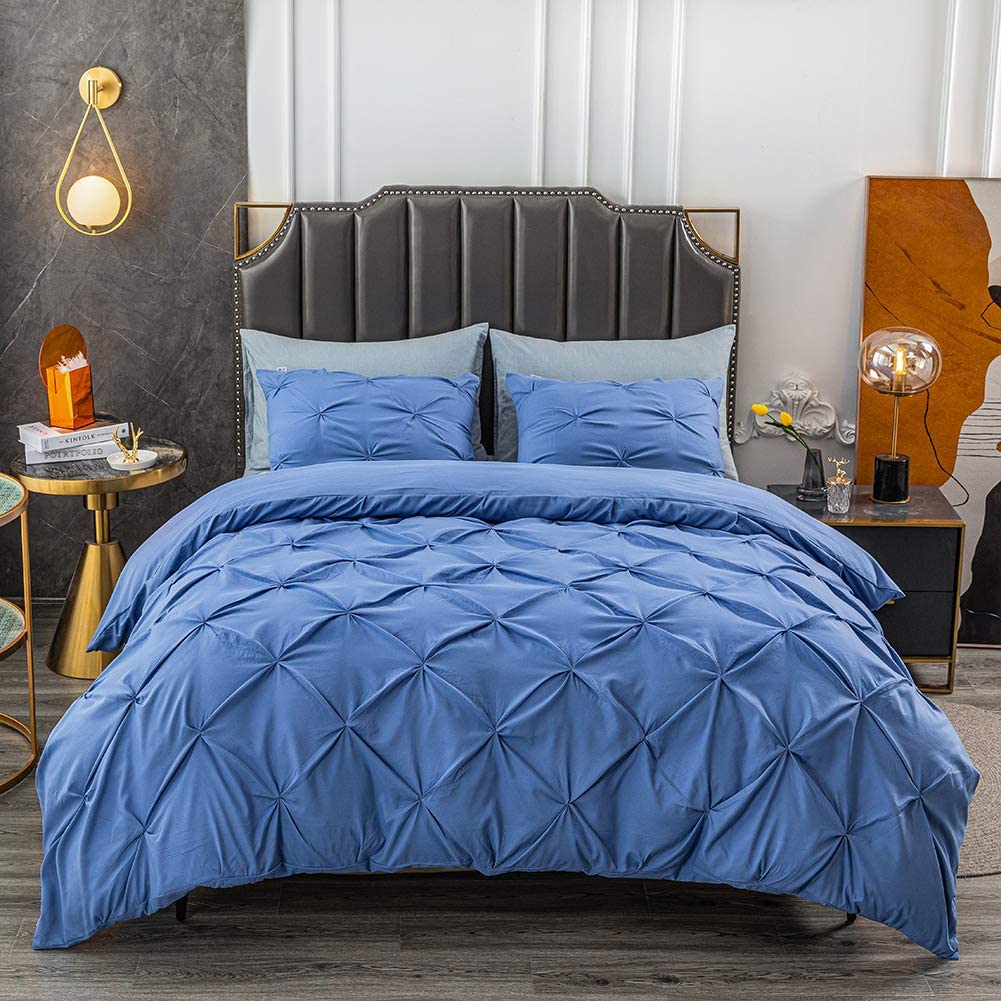 Price:$36.99 3 Piece Pinch Pleated Duvet Cover with Zipper Closure, 100% 120gsm Microfiber Pintuck Duvet Cover, Luxurious Pintuck Decorative(King,Blue) : Home & Kitchen