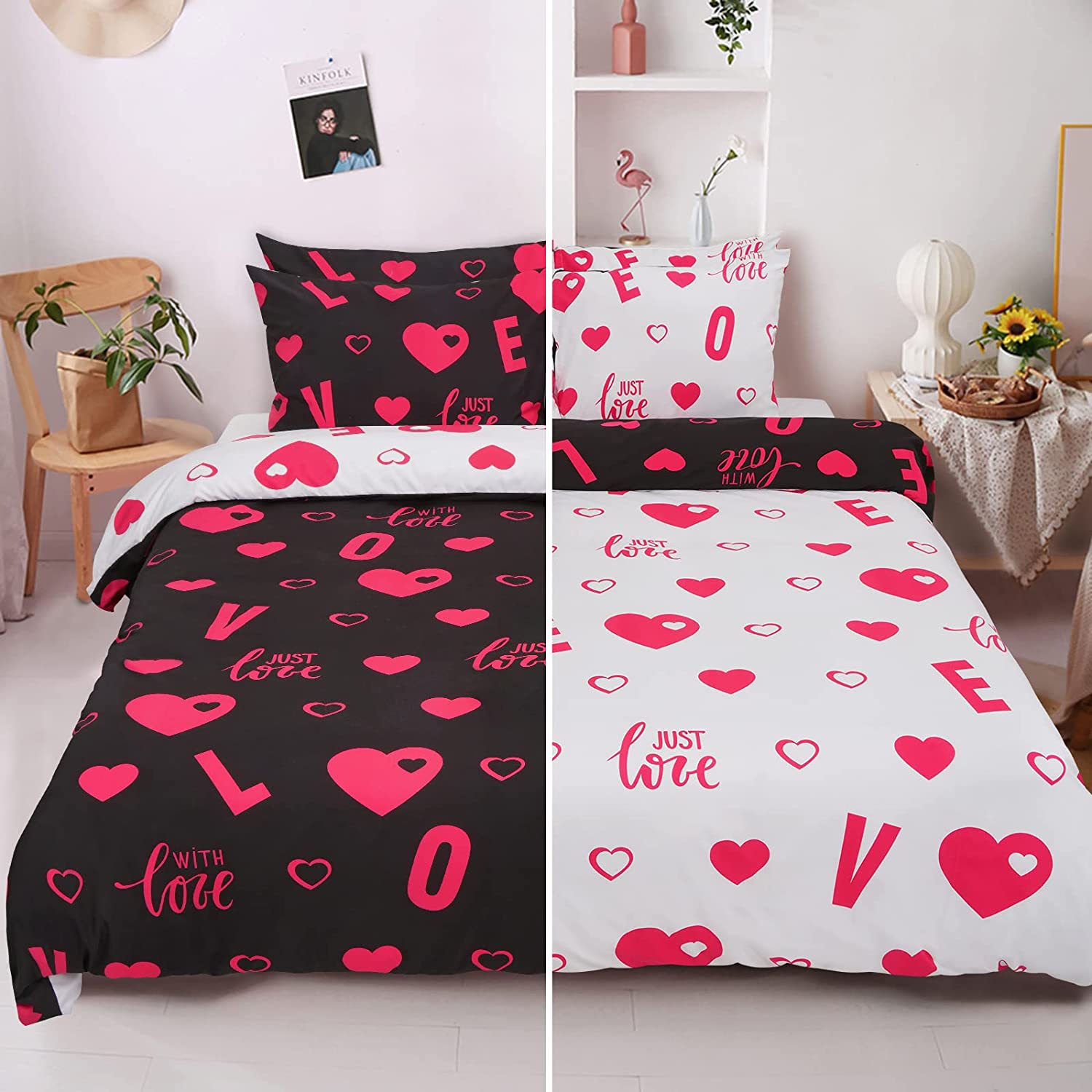 Price:$35.99 Day Duvet Cover Set Queen Love Heart Comforter Cover Set 3Pcs Rose Red Heart Bedding Set Black and White Quilt Cover with Zipper Closure(1 Duvet Cover, 2 Pillow Shams) : Everything Else