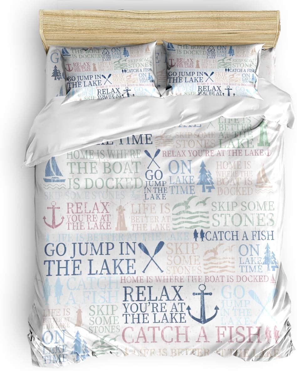 Price:$59.99 4-Piece Bedding Set Queen Size Soft and Skin-Friendly Duvet Cover Set, Marine Element Oar Boat Anchor Lighthouse, Cozy and Durable Luxury Bed Sheets Set : Home & Kitchen