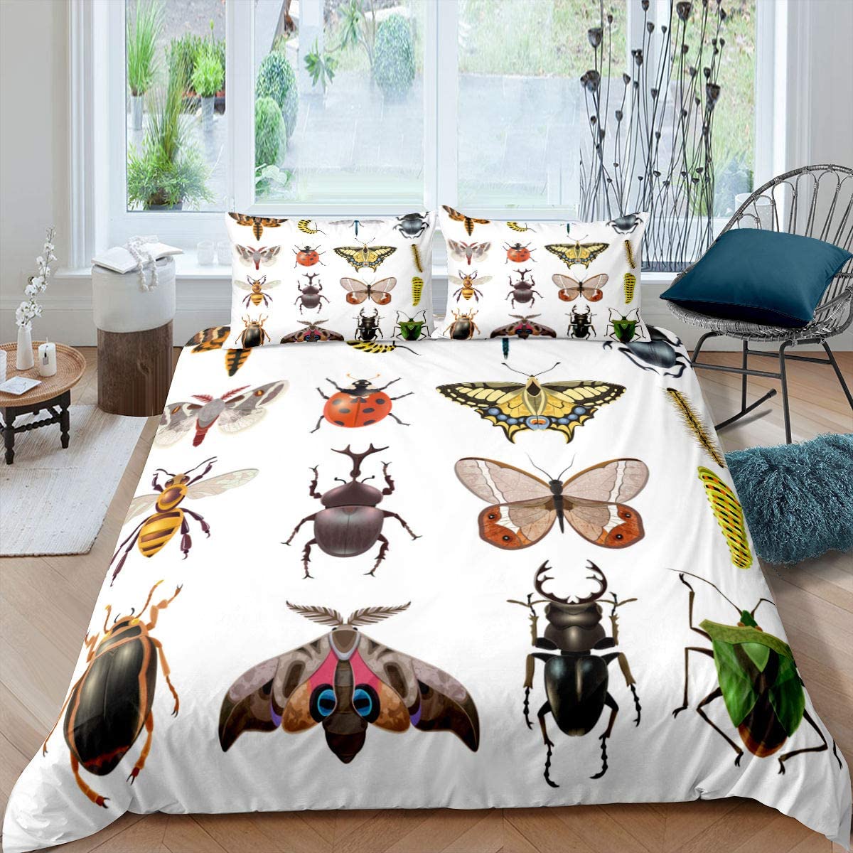Price:$15.99 Fairy Animals Theme Bedding Cover Sets King Butterfly Ladybug Beetle Bees Comforter Set Teens Youngs White Microfiber Soft 3 Pieces Duvet Sets(No Comforter) : Home & Kitchen