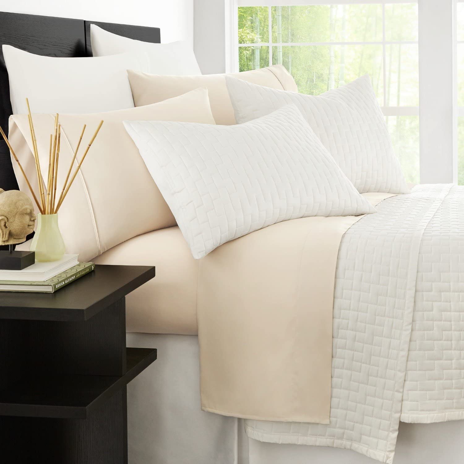 Price:$29.99 Bamboo Luxury 1500 Series Bed Sheets - Eco-Friendly, Hypoallergenic and Wrinkle Resistant Rayon Derived from Bamboo - 4-Piece - Queen - Cream : Home & Kitchen