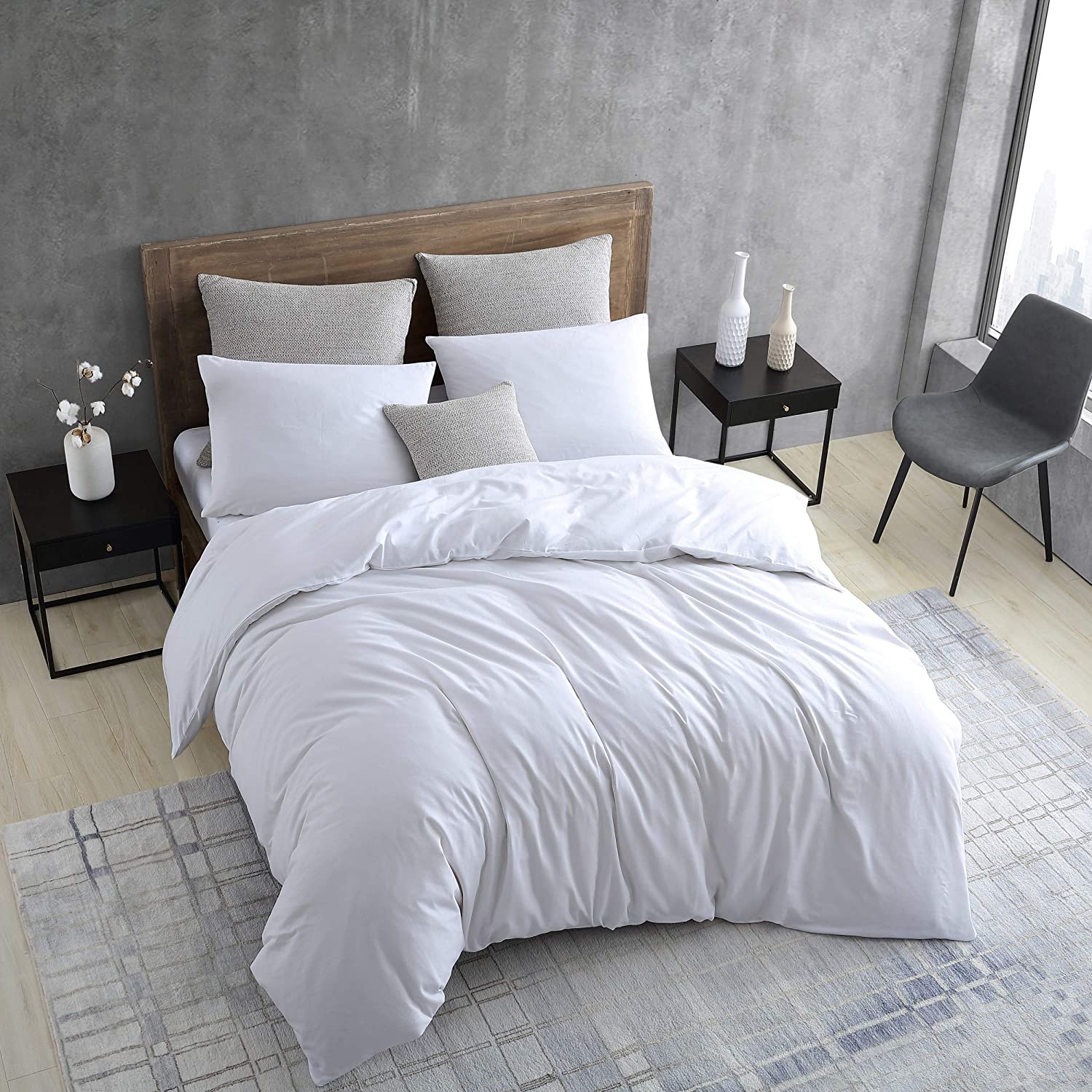 Price:$86.90 Cole New York | Miro Collection | Duvet Cover Set - Cool and Sustainable Fabrics, Reversible Coverlet with Button Enclosures & Corner Ties, Queen, White : Home & Kitchen