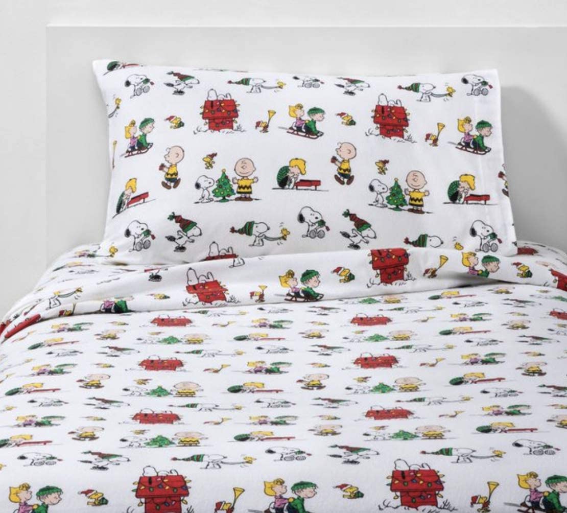 Price:$63.90 Snoopy Christmas Flannel All Cotton Holiday Snowflakes Sheet Set Woodstock Charlie Brown in Bag - 3 pc Twin : Home & Kitchen