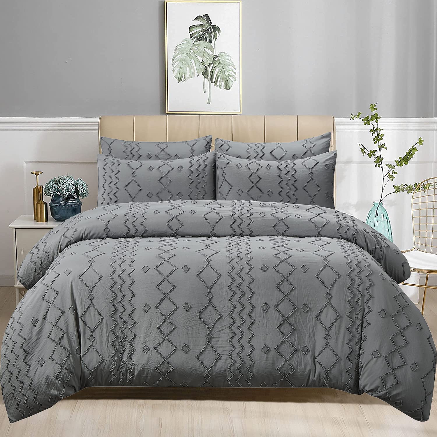 Price:$35.88 Grey Tufted Duvet Cover King Size, 3 Piece Shabby Chic Embroidery Duvet Cover Set, Premium Soft Microfiber Comforter Cover Set for All Seasons (Grey ,King) : Home & Kitchen