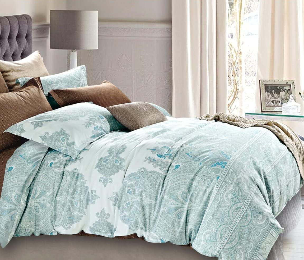 Price:$58.90 Home Bohemian Paisley Duvet Quilt Cover Light Purple Boho Chic 100-percent Cotton Bedding Set Oriental Indian Style Tapestry Print in King or Full Queen Size (Twin, Aqua) : Home & Kitchen