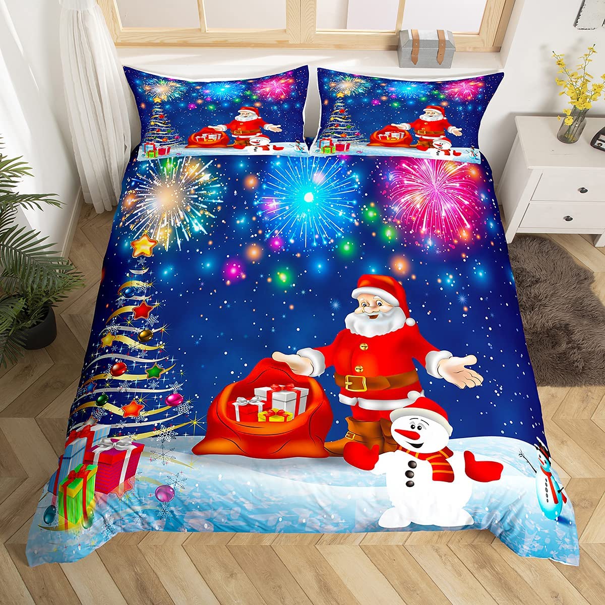 Price:$40.50 Kids Santa Claus Duvet Cover Christmas Tree Bedding Set Xmas Gift Comforter Cover for Boys Girls Children Bedroom Decor Colorful Fireworks Glitter Bedspread Cover Queen Size 3Pcs : Home & Kitchen