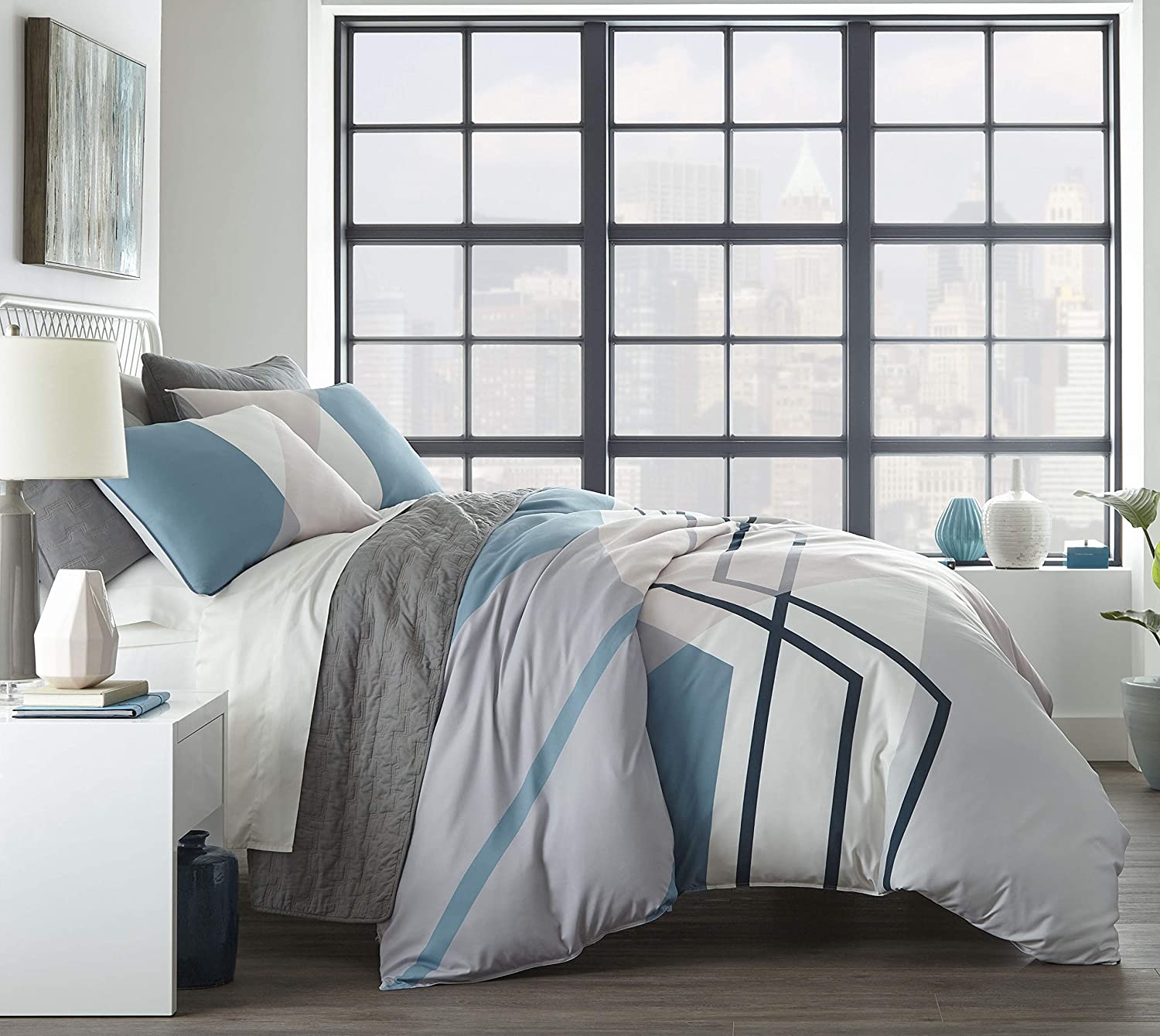 Price:$39.99 Scene Thornton Duvet Cover Set, Queen, Blue : Home & Kitchen