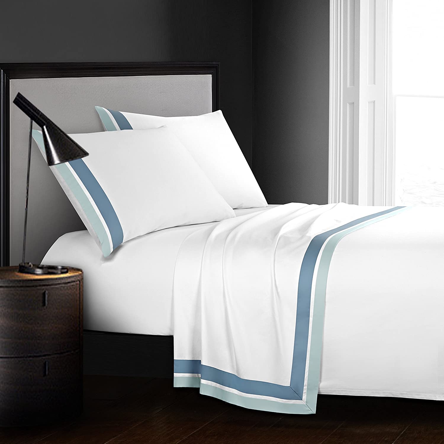 Price:$114.90 Shading 100% Egyptain Cotton Sateen Sheets Set,Hotel Collection Luxury Modern Style,400 Thread Count(White,Queen) : Home & Kitchen