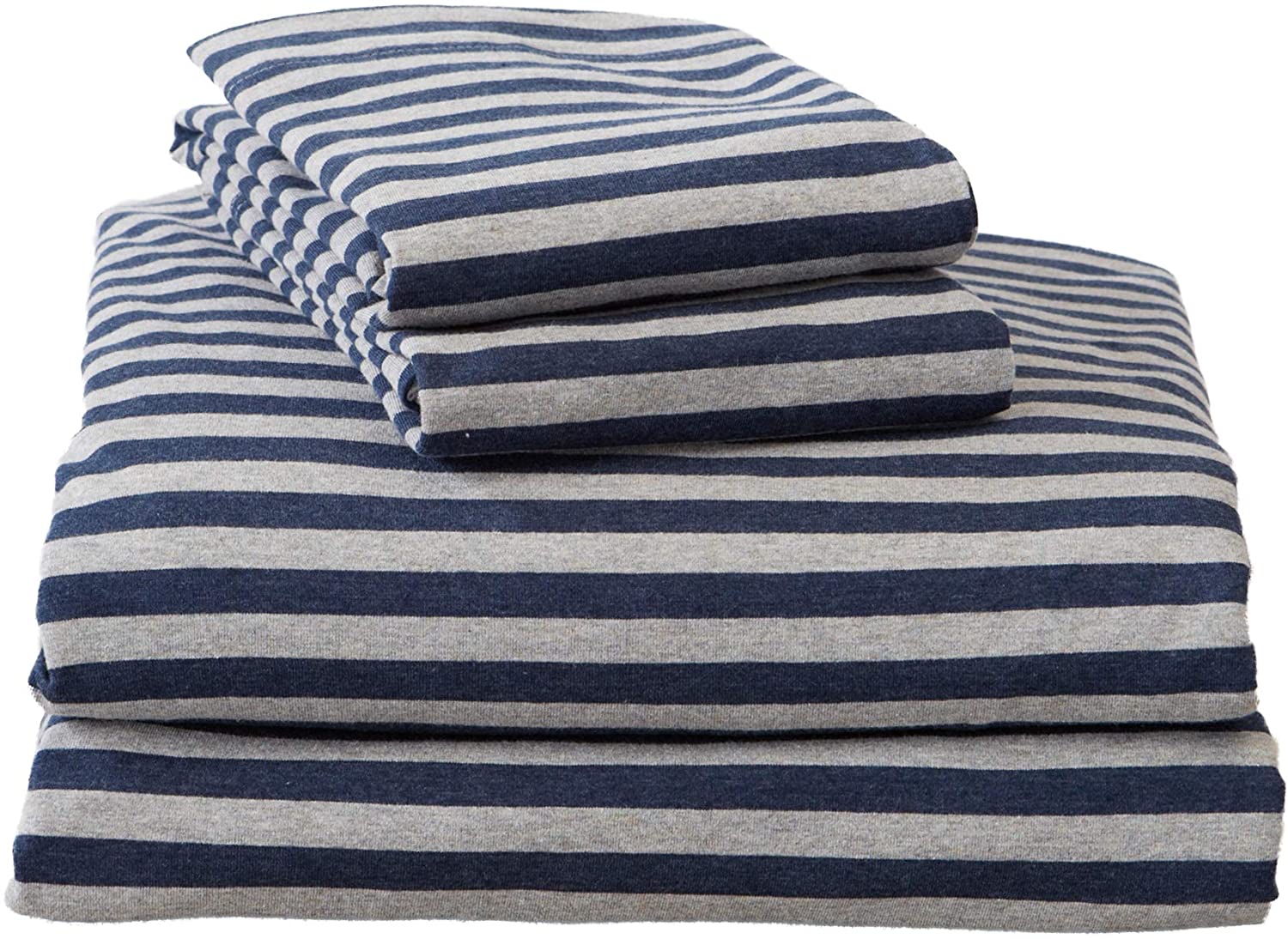 Price:$49.99 Knit Sheets. All Season, Soft, Cozy Queen Sheets. T-Shirt Sheets. Cotton Sheets. Heather Cotton Bed Sheet Set. (Queen, Navy Stripe) : Home & Kitchen