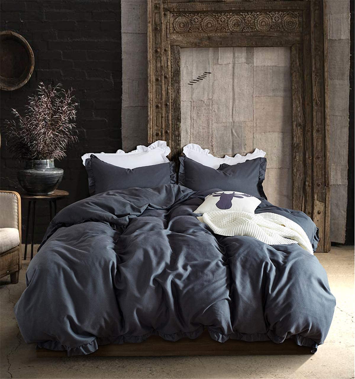 Price:$29.00 Cotton Duvet Cover Queen Dark Grey with Zipper Closure Solid Color Simple Soft Comforter Bedding Cover Set,1 Duvet Cover and 2 Pillow Shams : Home & Kitchen