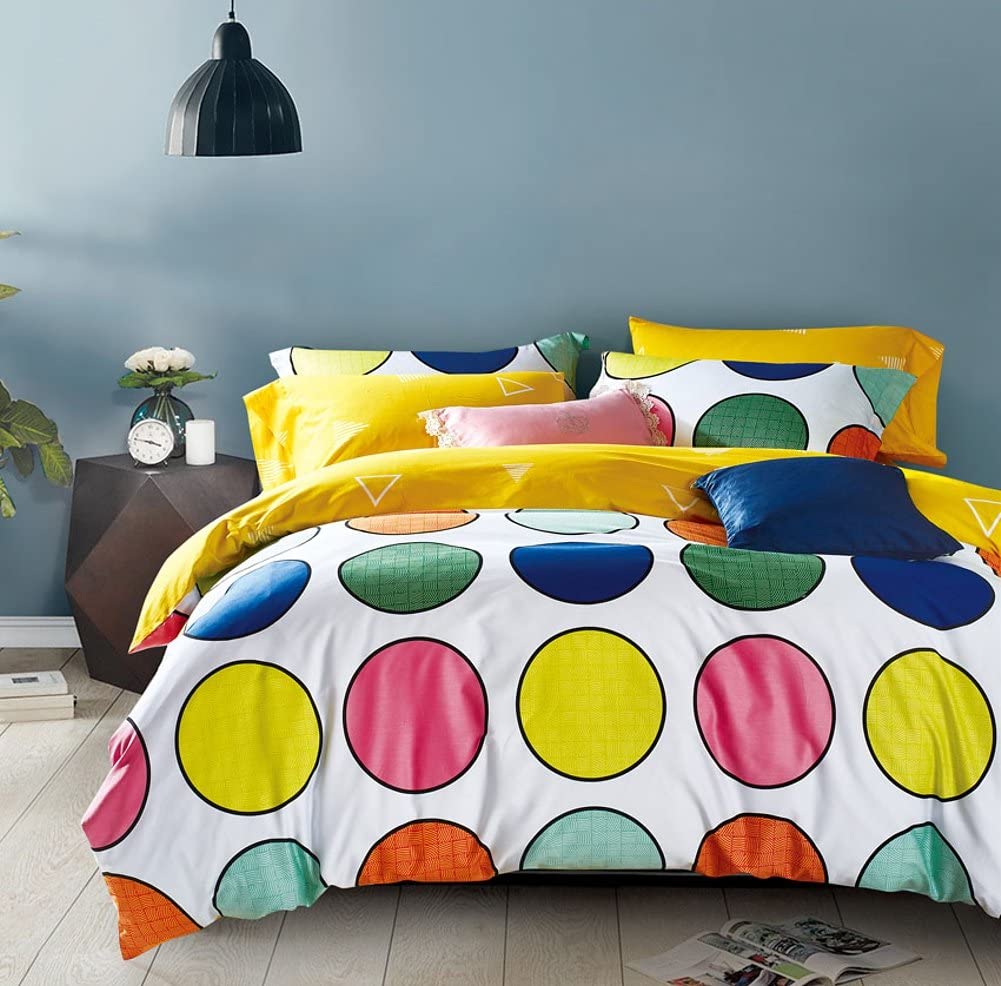 Price:$64.80 Colorful Modern Geometric Print Kids Duvet Cover Set 100% Cotton Geo Diamond Circles Large Polka Dot Stripes Casual Neutral Teens Boy's or Girl's Bedding (Full/Queen, Colorful Circle) : Home & Kitchen