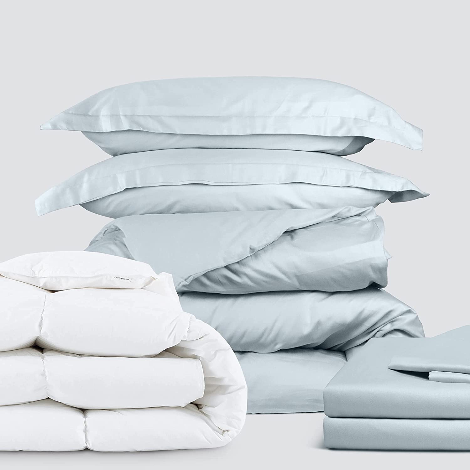 Price:$105.64 All Cotton Collection Bedding Bundle - 3 Piece Duvet Set (Full, Light Blue) & 4 Piece Sheet Set (Full, Light Blue) & Goose Down Comforter (Full) : Home & Kitchen