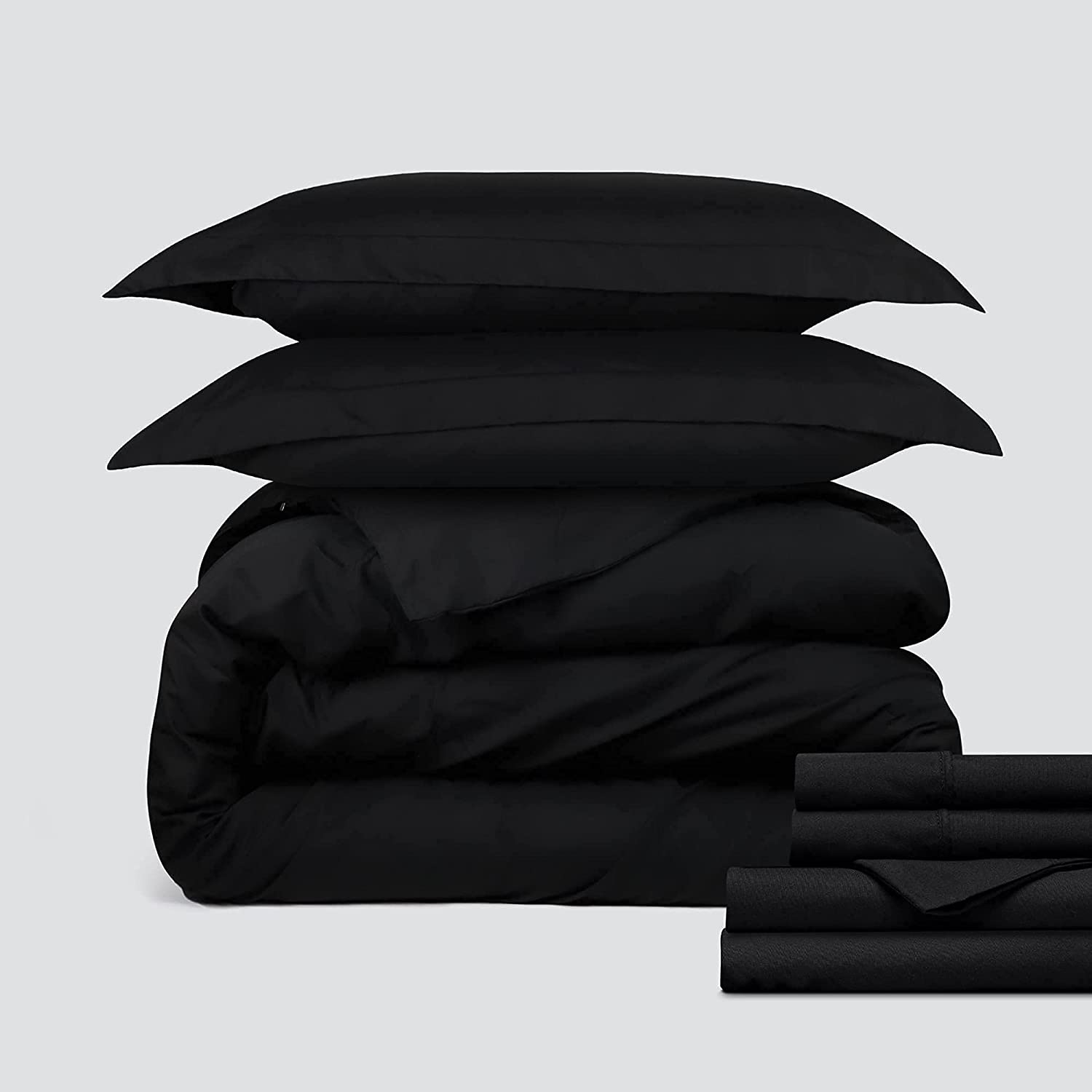 Price:$33.23 Classic Microfiber Bedding Bundle - 4 Piece Sheet Set (Queen, Black) & 3 Piece Microfiber Duvet Set (Queen, Black) : Home & Kitchen