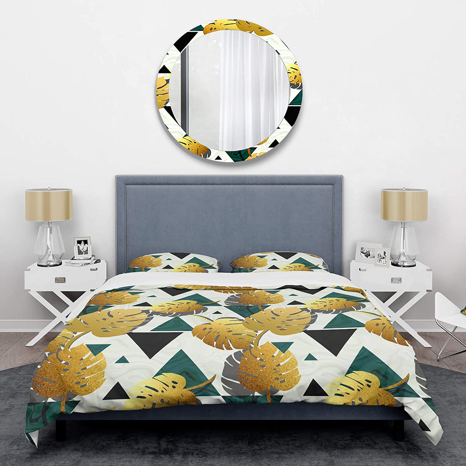Price:$109.78 'Golden Foliage V' Mid-Century Modern Duvet Cover Set : Home & Kitchen