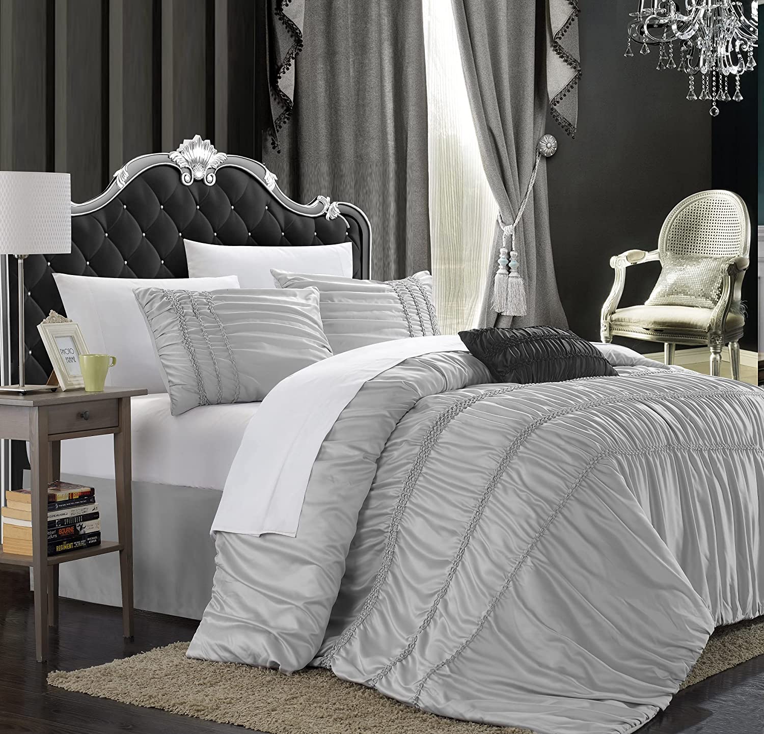 Price:$69.95 Home Romantica 4 Piece Duvet Cover Set, King, Silver : Home & Kitchen