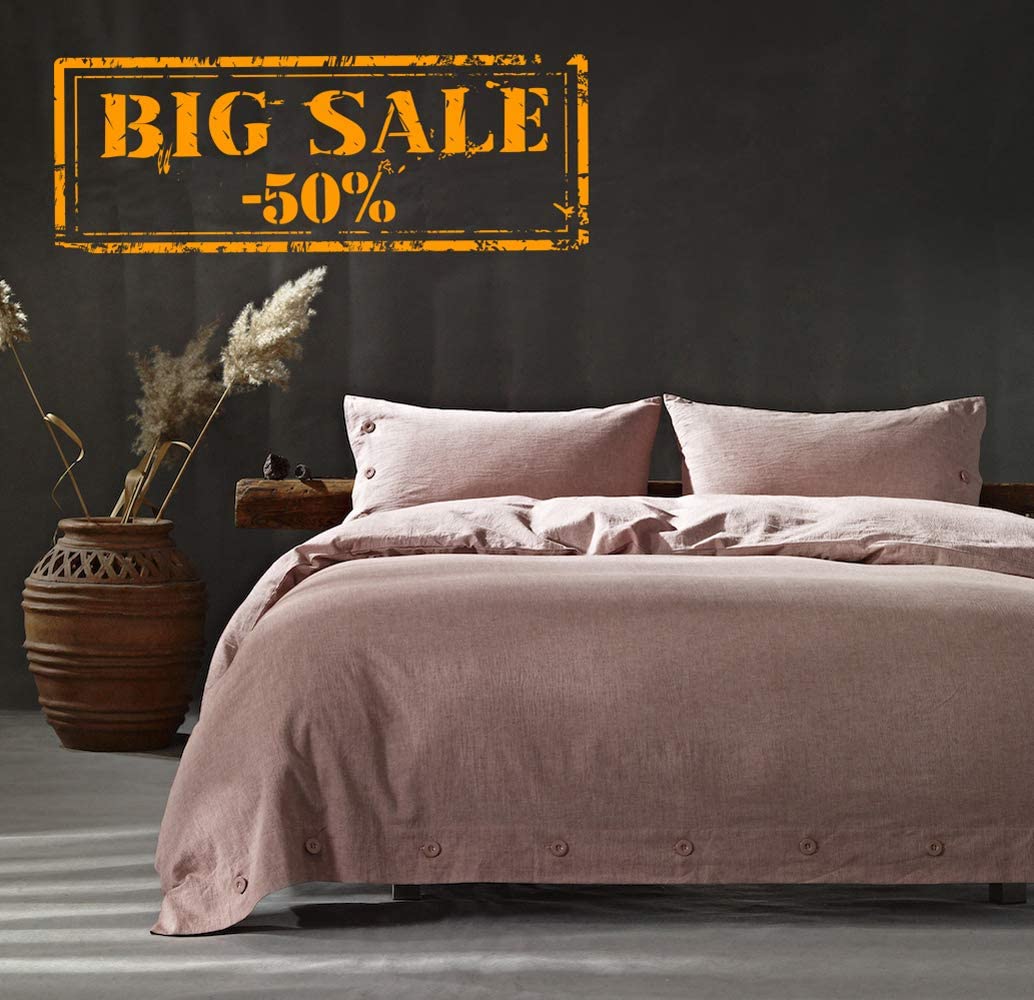 Price:$138.99 Tell Linen Duvet Cover Queen Solid Duvet Comforter Cover with 2 Pillowcases Luxury Hotel Soft Bedding Set (Queen, Pink) : Home & Kitchen
