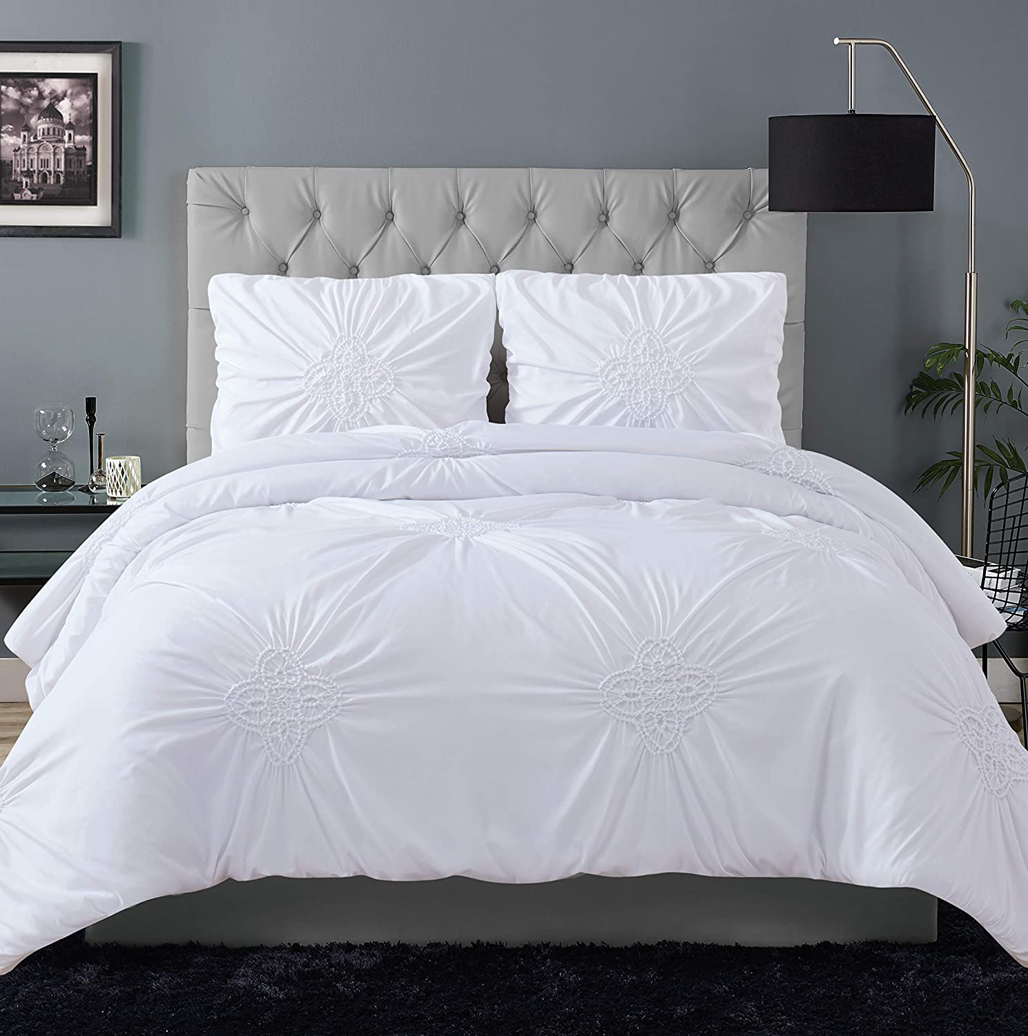 Price:$69.99 Siriano Georgia Rouched Duvet Set Queen and Full, White : Home & Kitchen
